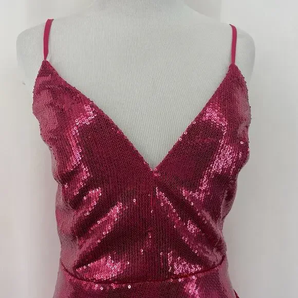 LULUS‎ Size S Glisten Up Sequin Mini Dress Hot Pink Bodycon Cocktail Party bling - Picture 4 of 11